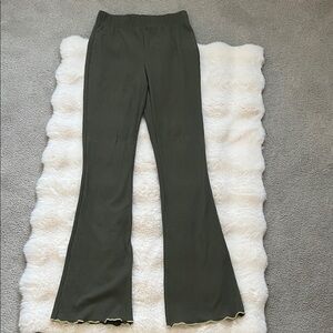 Wild Fable Olive Ribbed Flare Pants with Neon Hem